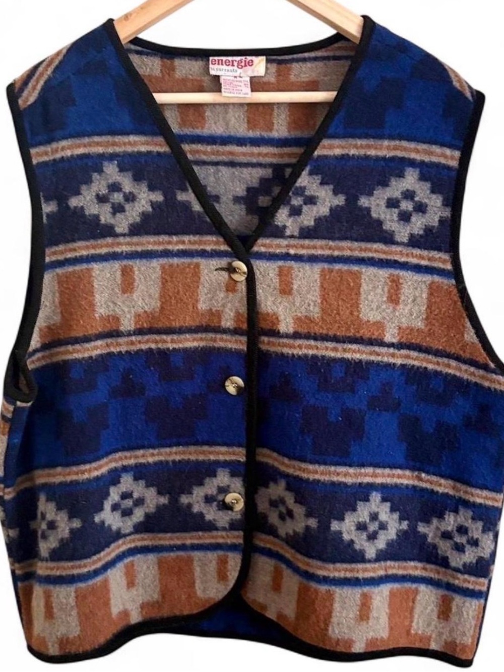 Y2K Energie Blue, Brown & Gray Geometric Wool Vest